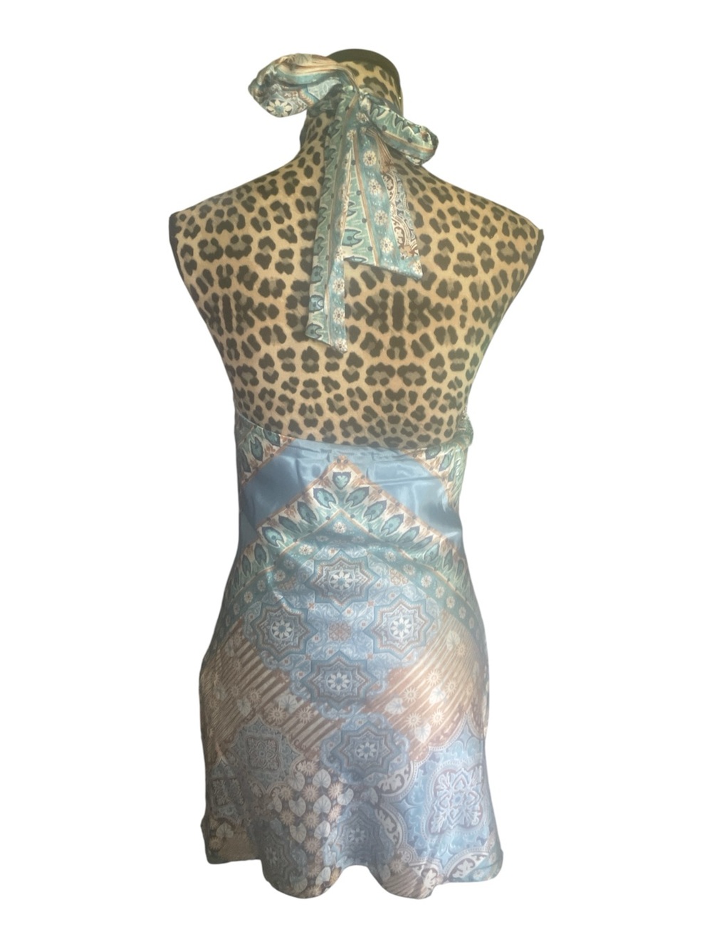 Halter Neck Blue Paisley Print Women's Dress - Picture 2 of 2